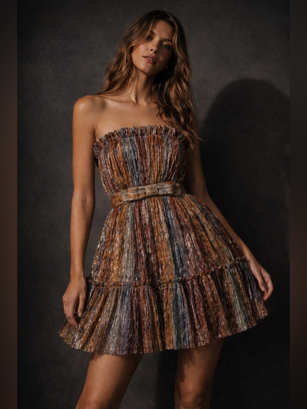 Function & Fringe Edit | Dress the Population Metallic Tiered Mini Dress